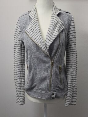 Lucky Brand Gray Knit Moto Sweater Jacket